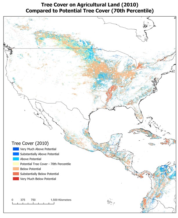 Tree Cover Potential - 70th Percentile - North America v1