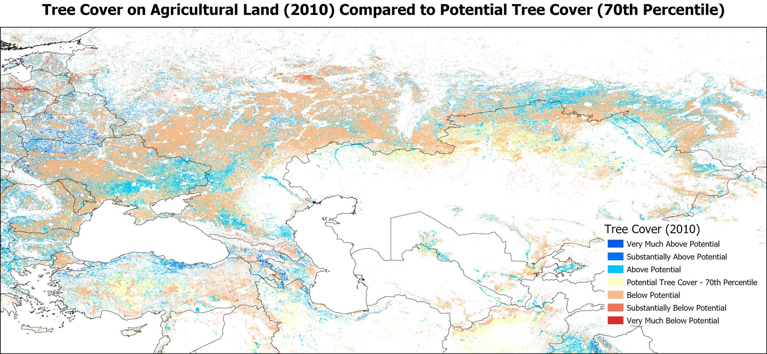 Tree Cover Potential - 70th Percentile - Eurasia v1